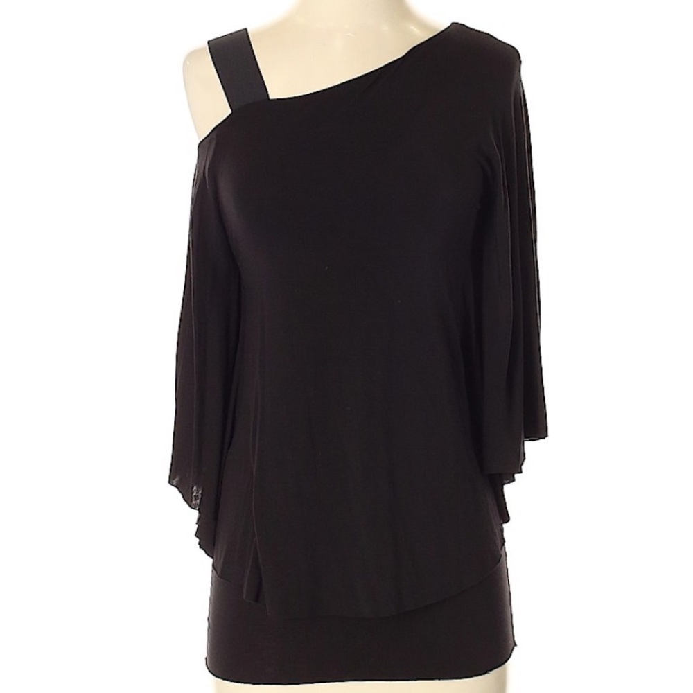 Bailey 44 one shoulder layered black blouse